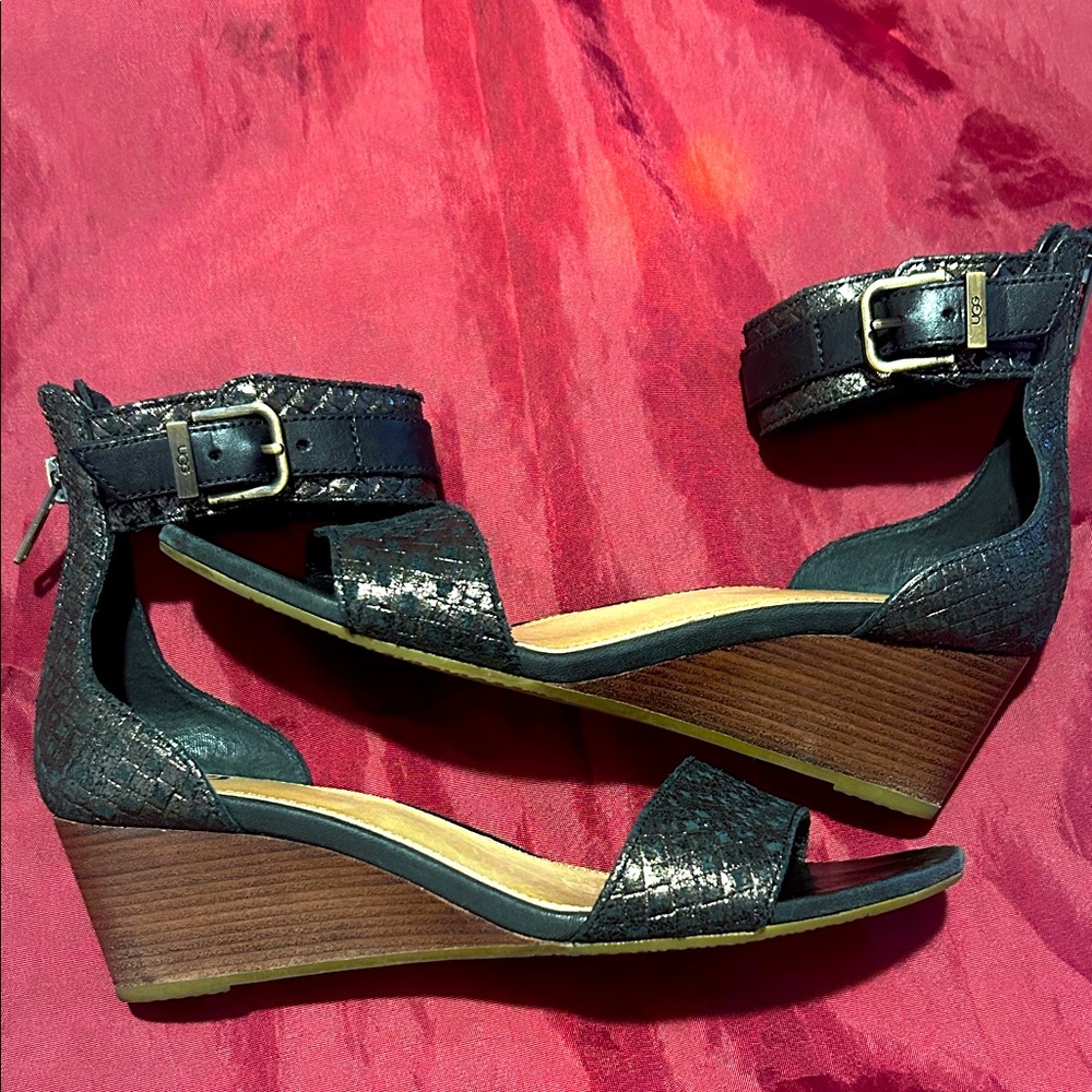 UGG Black and Brown Wedge Sandals